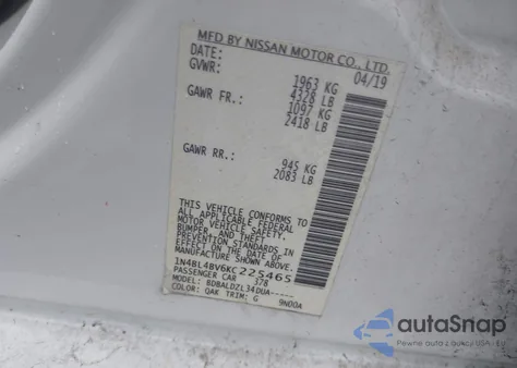 2019 Nissan Altima 2.5 S из США, поврежденный, VIN 1N4BL4BV6KC225465